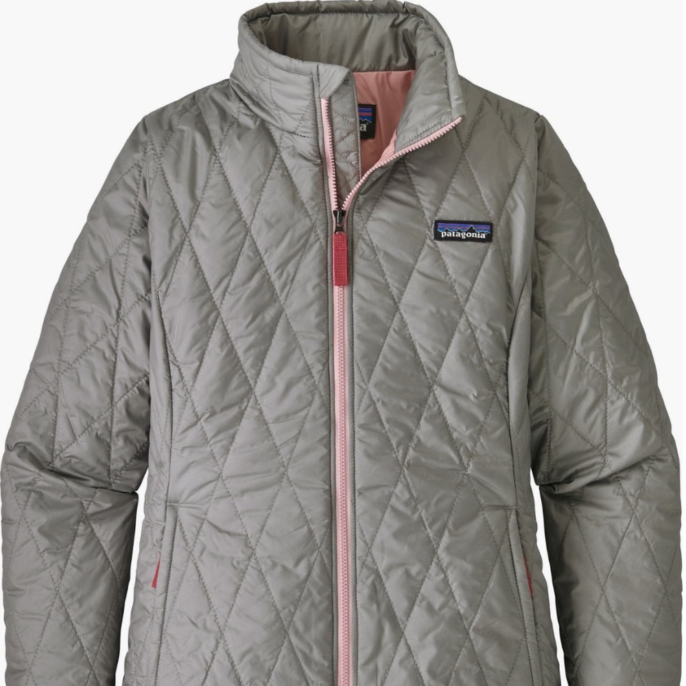 Patagonia Nano Puff Quilted Water Resistant Jacket, Girls Size Small (7-8) Grey